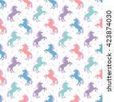 Seamless pattern with unicorn silhouette. Vector illustration. Cute magic background. Fantasy wallpaper