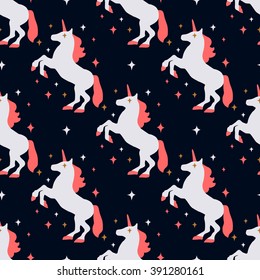 Seamless pattern with unicorn silhouette. Vector illustration. Cute magic background.  Fantasy wallpaper