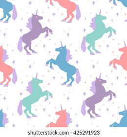 Seamless pattern with unicorn silhouette. Vector illustration. Cute magic background. Fantasy wallpaper