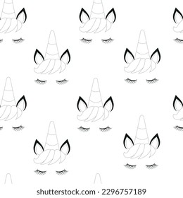 Seamless pattern with unicorn silhouettes on a white background.