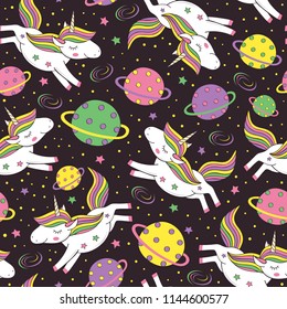 seamless pattern with unicorn in space