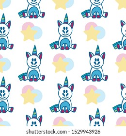 Seamless pattern with unicorn and star. Mythological vector illustrations