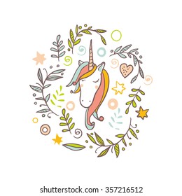 Seamless pattern with a unicorn for your design