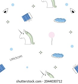 Seamless pattern with unicorn.Hand  drawing. Vector illustration
