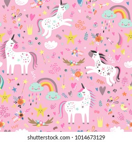 Seamless pattern with unicorns. 