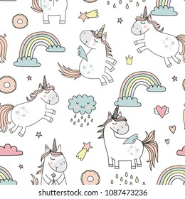 Seamless pattern with unicorns.