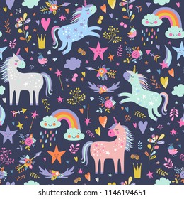 Seamless Pattern With Unicorns.