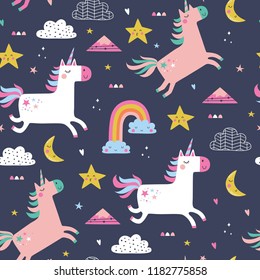 Seamless pattern with unicorns