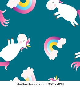 
seamless pattern with unicorns on a dark background. print for fabric for children. poster for design.
