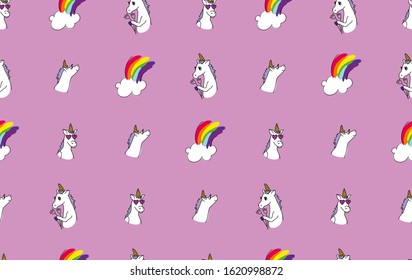 Seamless pattern with unicorns and rainbow. Vector illustration for fabric and printing.