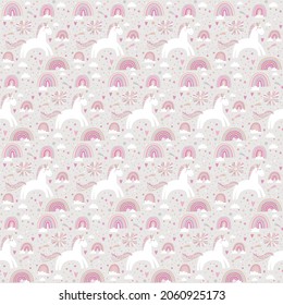 Seamless pattern of the unicorns and rainbows