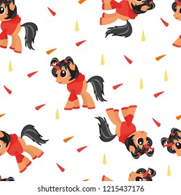 Seamless pattern unicorns in red hoodie. Vector illustration.