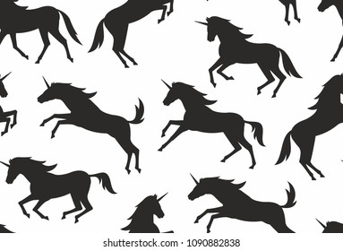 Seamless pattern with unicorns silhouettes. flat style. isolated on white background