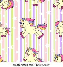 Seamless pattern with unicorns and  stars
