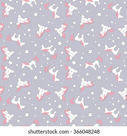 Seamless pattern with unicorns and stars