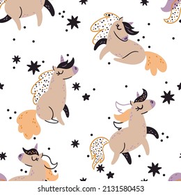 Seamless pattern with unicorns and stars. Creative texture for any kids design, fabric, wrapping, wallpaper, textile, apparel
