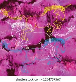Seamless pattern with unicorns. Unicorn horse with a beard and a long tail. Heraldic pattern, medieval classic pattern.