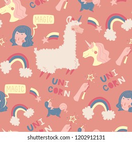 Seamless Pattern with Unicorns. Vector Illustration.
