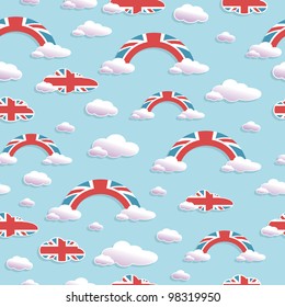 seamless pattern of union jack clouds and rainbows, with clipping path