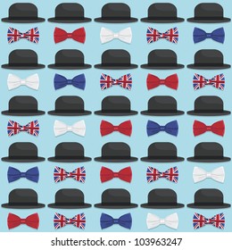 seamless pattern of united kingdom bowler hats and bow ties