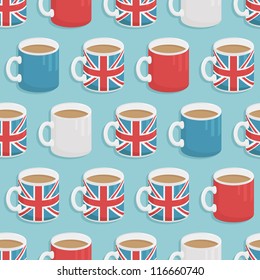 seamless pattern of united kingdom mugs of tea, with clipping path