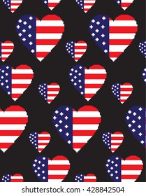 seamless pattern United States vector flag in heart