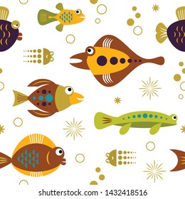 seamless pattern with unusual beautiful fishes, sea creatures