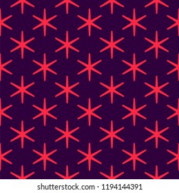 Seamless pattern of an unusual Christmas snowflake. Sparkling star. Abstract wallpaper, wrapping texture. Holiday design for Christmas and New Year fashion prints. Vector illustration background