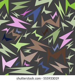 seamless pattern, unusual colorful geometric shapes on a gray background, vector illustration 