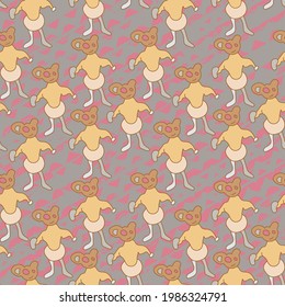 Seamless pattern with unusual hand drawn characters