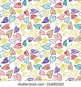 seamless pattern of unusual hand drawn hearts, background wallpaper of love, wrapping paper - vector illustration