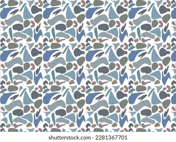 seamless pattern with unusual multi-colored elements, spots, pebbles, leaves, marble, abstract ornament, print for wallpapers, clothes, bed linen, curtains, postcards, textiles, gift wrapping