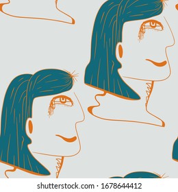Seamless pattern with unusual woman faces.