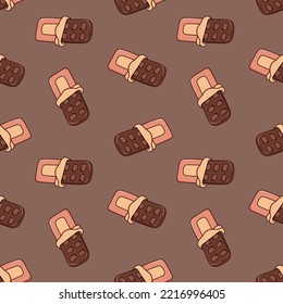 Seamless pattern with unwrapped chocolate bar doodle vector