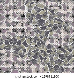 Seamless pattern. The upper layer consists of five-pointed stars inscribed in squares, of different transparency. Background consisting of chaotic spots of marble pattern. Editable.