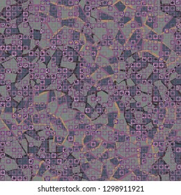 Seamless pattern. The upper layer consists of five-pointed stars inscribed in squares, of different transparency. Background consisting of chaotic spots of marble pattern. Editable.