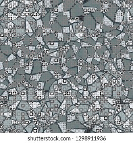 Seamless pattern. The upper layer consists of five-pointed stars inscribed in squares, of different transparency. Background consisting of chaotic spots of marble pattern. Editable.