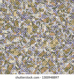 Seamless pattern. The upper layer consists of five-pointed stars inscribed in squares, of different transparency.
Background consists of needles and stains. Editable.