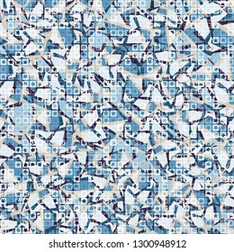 Seamless pattern. The upper layer consists of five-pointed stars inscribed in squares, of different transparency.
Background consists of needles and stains. Editable.