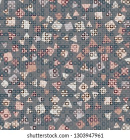 Seamless pattern. The upper layer consists of five-pointed stars inscribed in squares, of different transparency.
The background consists of a placer of triangles and squares. Editable.
