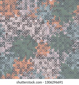 Seamless pattern. The upper layer consists of five-pointed stars inscribed in squares, of different transparency.
The background consists of chaos of branched blots. Editable.