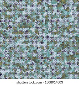 Seamless pattern. The upper layer consists of five-pointed stars inscribed in squares, of different transparency.
Background consisting of chaos of small acute-angled elements. Editable.