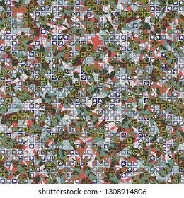 Seamless pattern. The upper layer consists of five-pointed stars inscribed in squares, of different transparency.
Background consisting of chaos of small acute-angled elements. Editable.