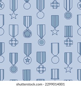 Seamless pattern of us military medals on blue background