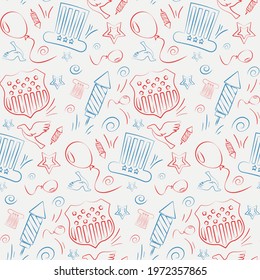 Seamless pattern with US public holidays symbols. Texture with american attributes in doodle style.