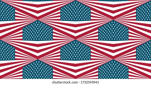 Seamless pattern USA abstract geometric flag background. National United States holidays wallpaper, wrapping paper print. Patriotic US celebration decoration. Vector illustration