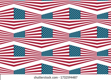 Seamless pattern USA abstract geometric flag on white background. National United States holidays wallpaper, wrapping paper print. Patriotic US celebration decoration. Vector illustration
