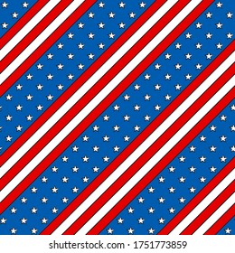 Seamless pattern for USA Independence Day. Background of flag for July 4th in the national colors of the United States of America. Vector illustration for a festive decoration.