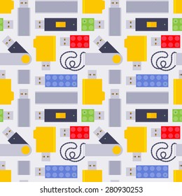 Seamless pattern with the USB flash-drives. The layout is fully editable