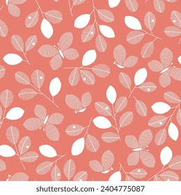 Seamless pattern using abstract and impressively drawn plants,